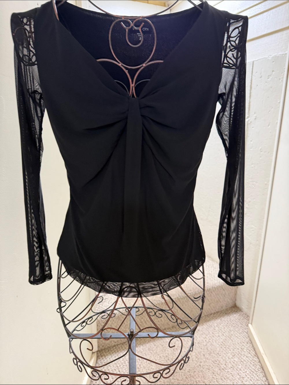 Ronen Chen Black Long-Sleeve Twist-Knot Knit Top